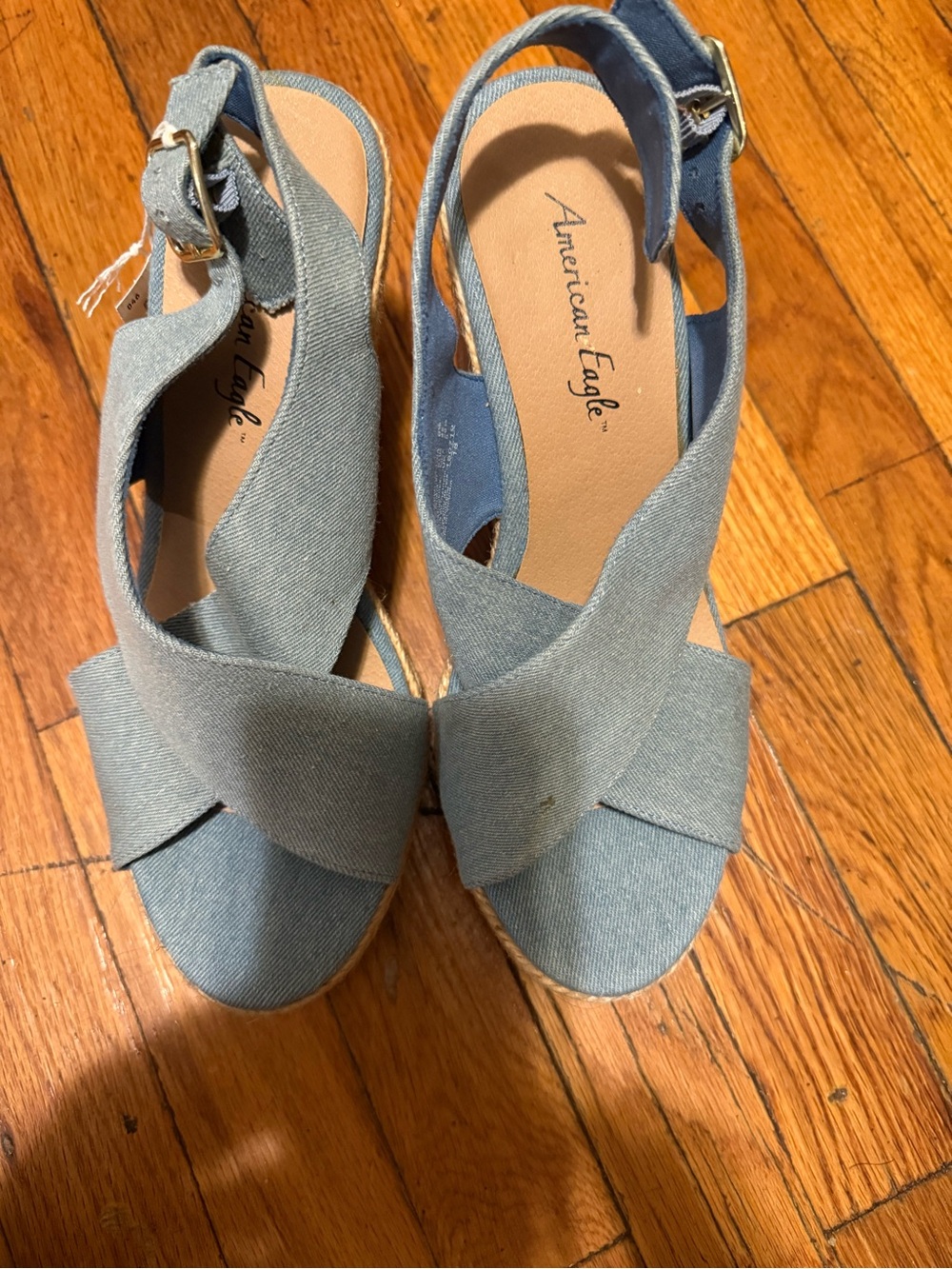 American Eagle Outfitters Denim Blue Crisscross Wedge Sandals